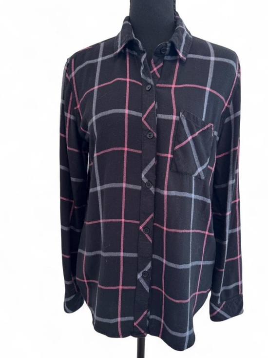 Rails Tops - Rails Black Button-Down Shirt with Pink and Gray Windowpane